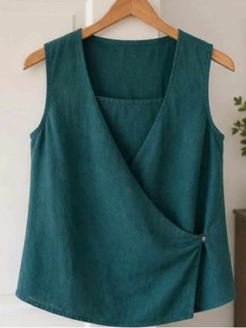 Sleeveless Teal Wrap-Front Women’s Top